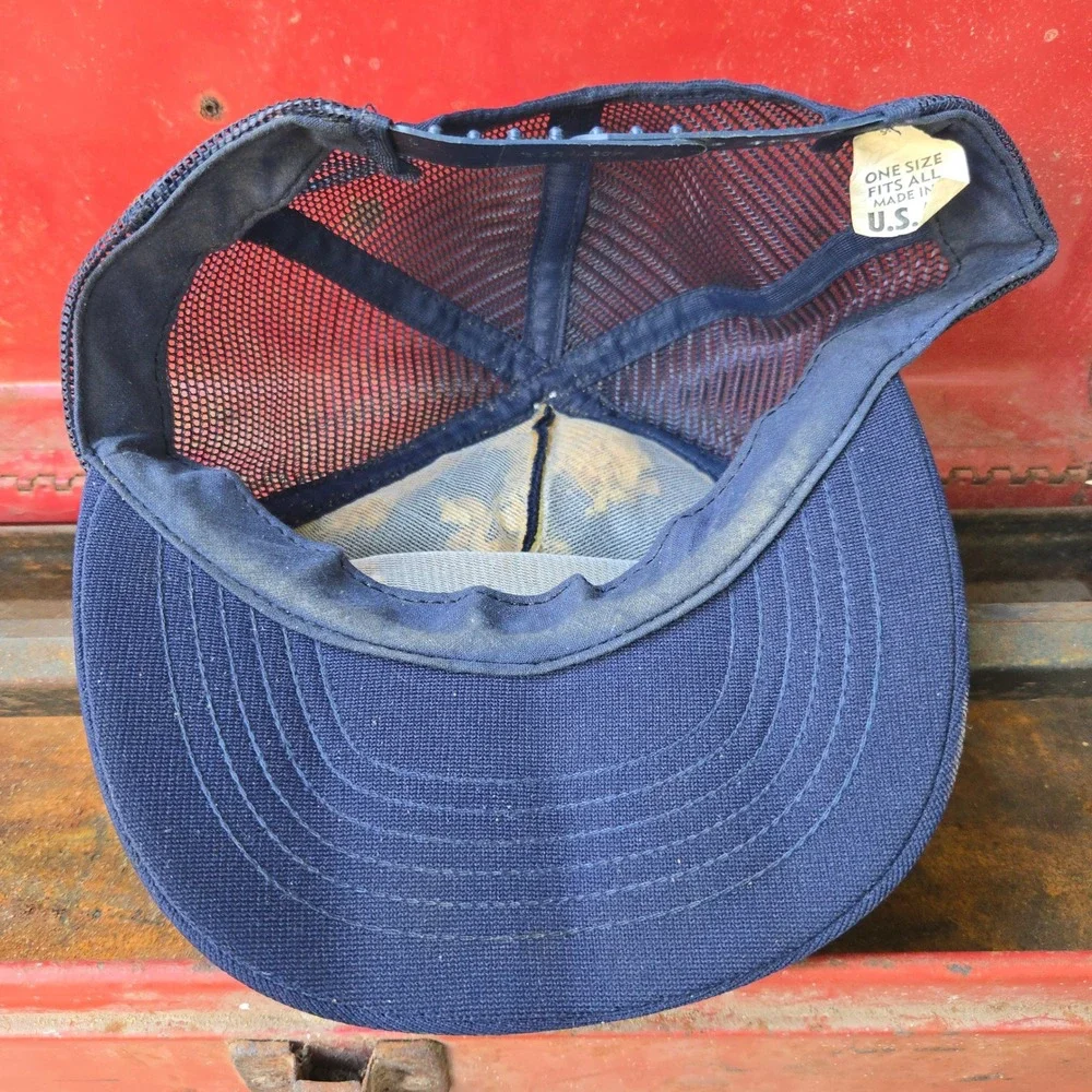 VTG Rocket Auto Parts Hat Navy Blue Mens OSFM Mesh Back Snapback Trucker Cap USA